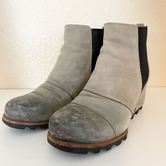 Sorel Lea Wedge Boots Joan of Arctic Chelsea Taupe Grey Tan and Black 8.5 - Picture 2 of 15